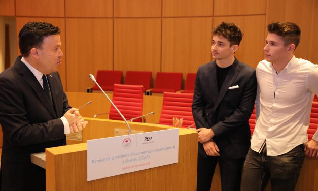 Monegasques embrace Charles Leclerc with Medal of Honour
