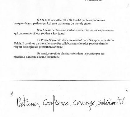 Prince Albert issues statement of thanks to well-wishers
