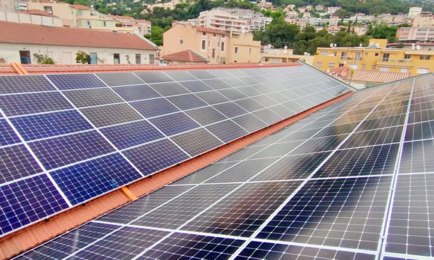 Photovoltaic panels installed on roof of Ballets de Monte-Carlo workshop