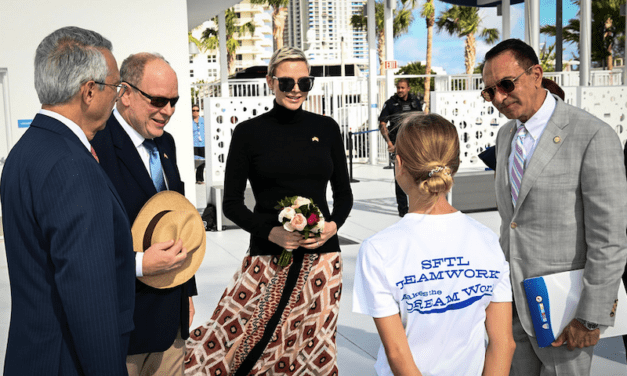 Sovereign and Princess Charlene visit newly-opened swimming complex in Florida