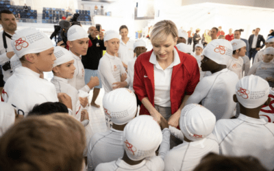 Princess Charlene takes to the water with international rugby visitors