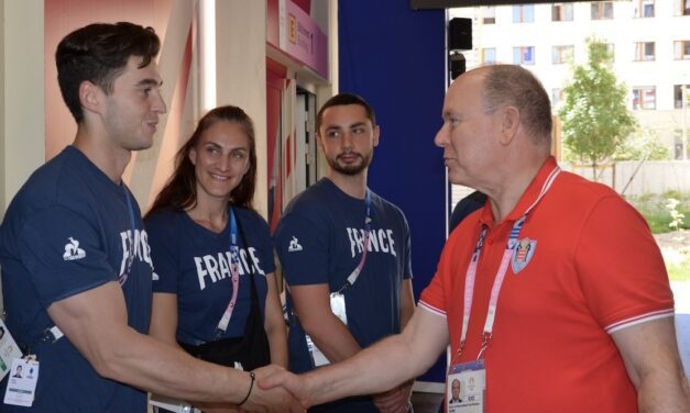 Prince Albert visits French team at Paris Olympic Village