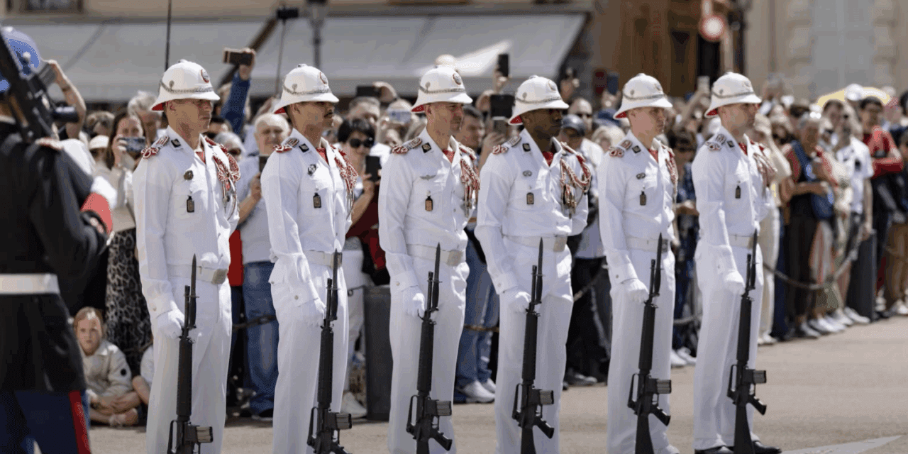 Carabiniers of the Prince don summer whites for palace tradition