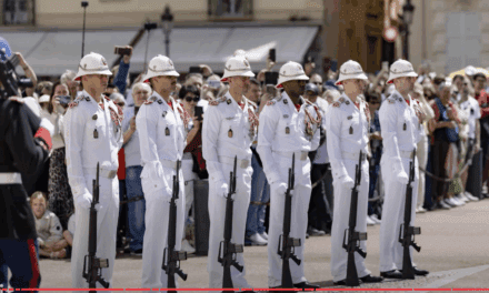Carabiniers of the Prince don summer whites for palace tradition