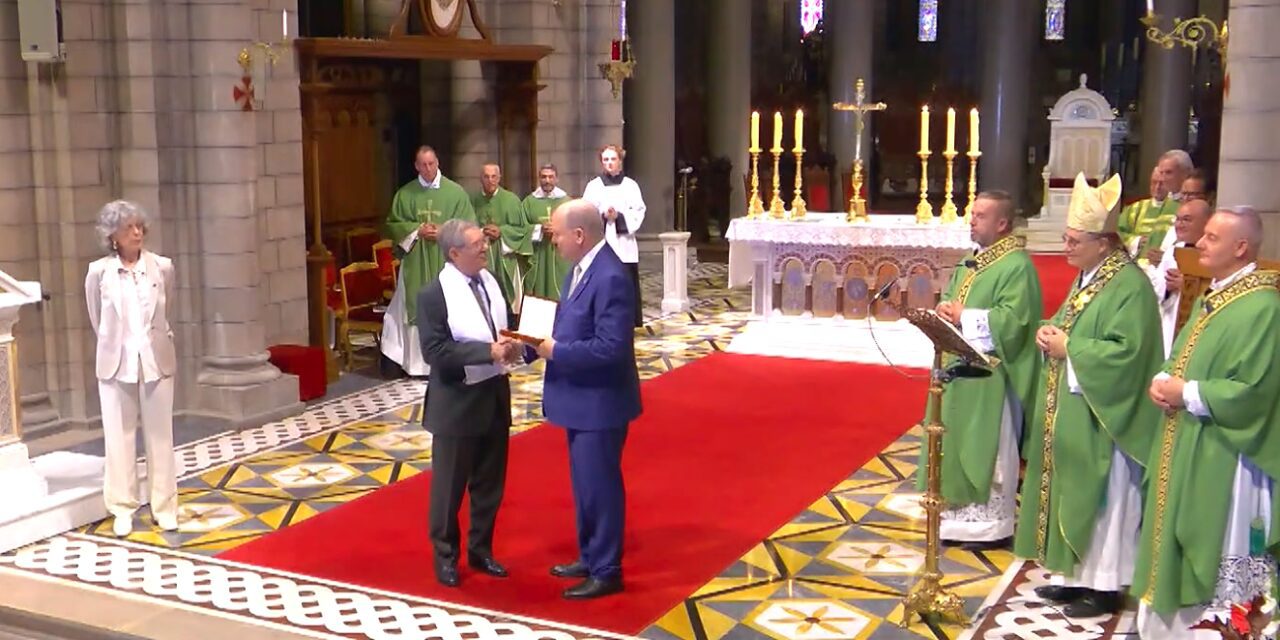 Prince Albert II receives Saint Vincent de Paul 150th anniversary medal