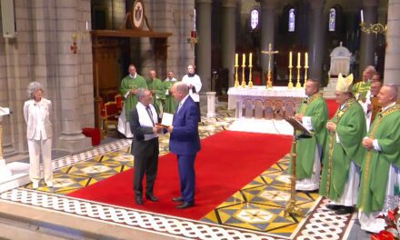 Prince Albert II receives Saint Vincent de Paul 150th anniversary medal